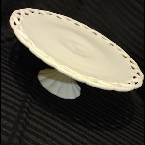 Milk glass pedestal cake plate